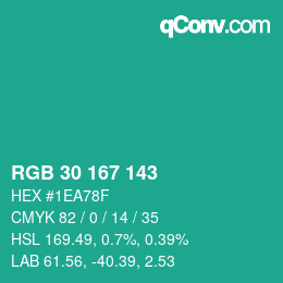 Color code: RGB 30 167 143 | qconv.com