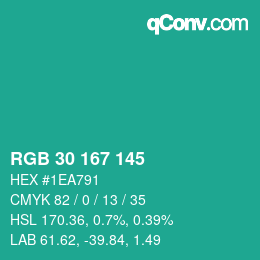 カラーコード: RGB 30 167 145 | qconv.com