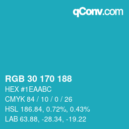 Color code: RGB 30 170 188 | qconv.com