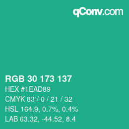 Color code: RGB 30 173 137 | qconv.com