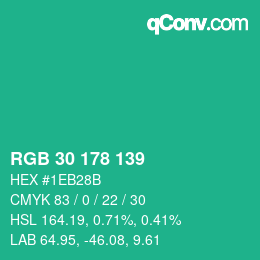 カラーコード: RGB 30 178 139 | qconv.com