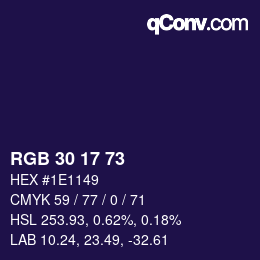 カラーコード: RGB 30 17 73 | qconv.com