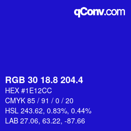 カラーコード: RGB 30 18.8 204.4 | qconv.com