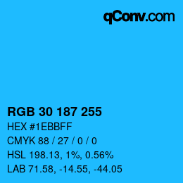 Color code: RGB 30 187 255 | qconv.com