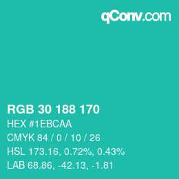カラーコード: RGB 30 188 170 | qconv.com