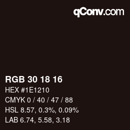 Color code: RGB 30 18 16 | qconv.com