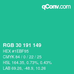 Color code: RGB 30 191 149 | qconv.com