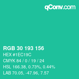 カラーコード: RGB 30 193 156 | qconv.com