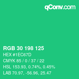 カラーコード: RGB 30 198 125 | qconv.com