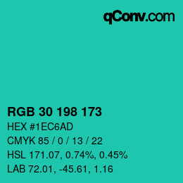 Color code: RGB 30 198 173 | qconv.com