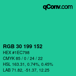 Color code: RGB 30 199 152 | qconv.com