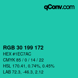 Color code: RGB 30 199 172 | qconv.com