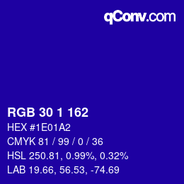 カラーコード: RGB 30 1 162 | qconv.com