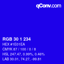 Color code: RGB 30 1 234 | qconv.com