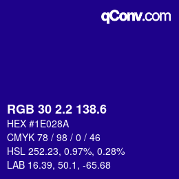 カラーコード: RGB 30 2.2 138.6 | qconv.com