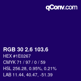 カラーコード: RGB 30 2.6 103.6 | qconv.com
