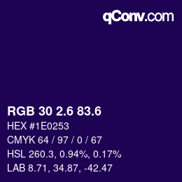 カラーコード: RGB 30 2.6 83.6 | qconv.com