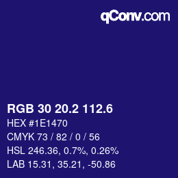 カラーコード: RGB 30 20.2 112.6 | qconv.com