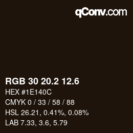 カラーコード: RGB 30 20.2 12.6 | qconv.com