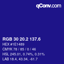 カラーコード: RGB 30 20.2 137.6 | qconv.com