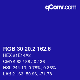 カラーコード: RGB 30 20.2 162.6 | qconv.com