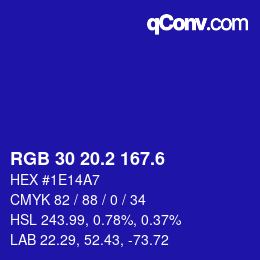 カラーコード: RGB 30 20.2 167.6 | qconv.com