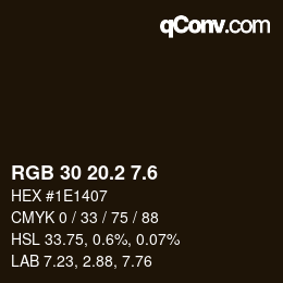 カラーコード: RGB 30 20.2 7.6 | qconv.com