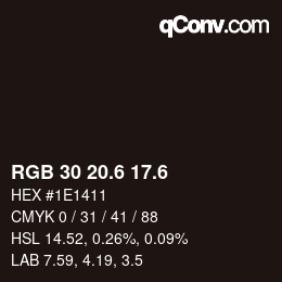 カラーコード: RGB 30 20.6 17.6 | qconv.com