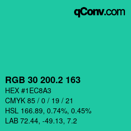 カラーコード: RGB 30 200.2 163 | qconv.com