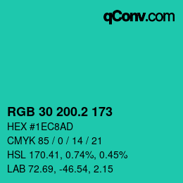 カラーコード: RGB 30 200.2 173 | qconv.com