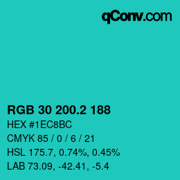 カラーコード: RGB 30 200.2 188 | qconv.com