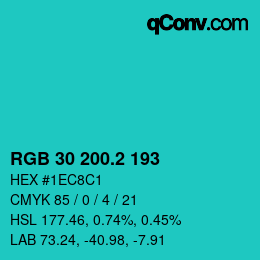 カラーコード: RGB 30 200.2 193 | qconv.com