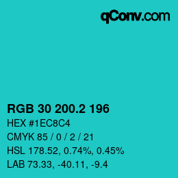 カラーコード: RGB 30 200.2 196 | qconv.com