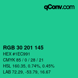 カラーコード: RGB 30 201 145 | qconv.com