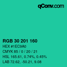 Color code: RGB 30 201 160 | qconv.com
