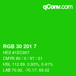 Color code: RGB 30 201 7 | qconv.com