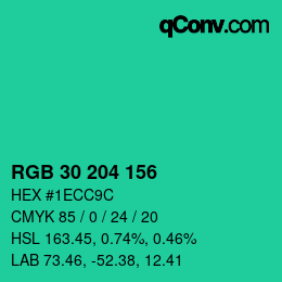 カラーコード: RGB 30 204 156 | qconv.com