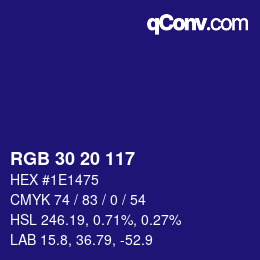 Color code: RGB 30 20 117 | qconv.com