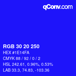 Color code: RGB 30 20 250 | qconv.com