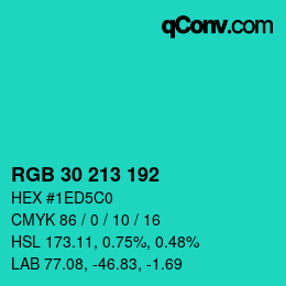 カラーコード: RGB 30 213 192 | qconv.com
