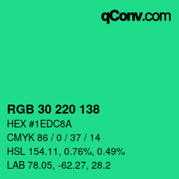 Color code: RGB 30 220 138 | qconv.com