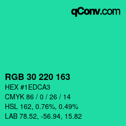 カラーコード: RGB 30 220 163 | qconv.com