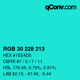 Color code: RGB 30 228 213 | qconv.com