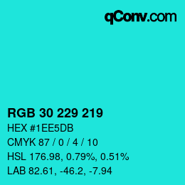 Color code: RGB 30 229 219 | qconv.com
