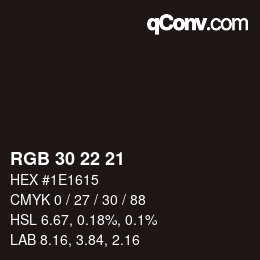 Color code: RGB 30 22 21 | qconv.com