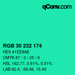 Color code: RGB 30 232 174 | qconv.com