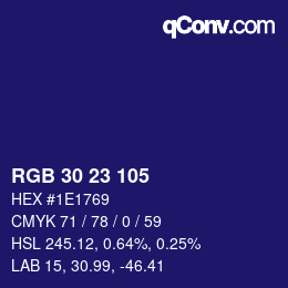 Color code: RGB 30 23 105 | qconv.com