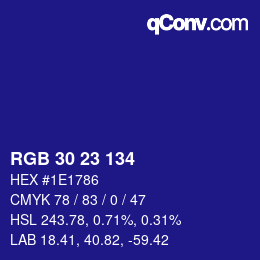 カラーコード: RGB 30 23 134 | qconv.com