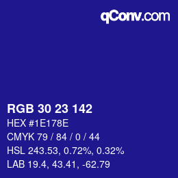 Color code: RGB 30 23 142 | qconv.com