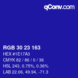 Color code: RGB 30 23 163 | qconv.com